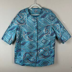 Chico’s Jacket 3P Blue Metallic Mosaic Artsy Avant Garde Maximalist Statement